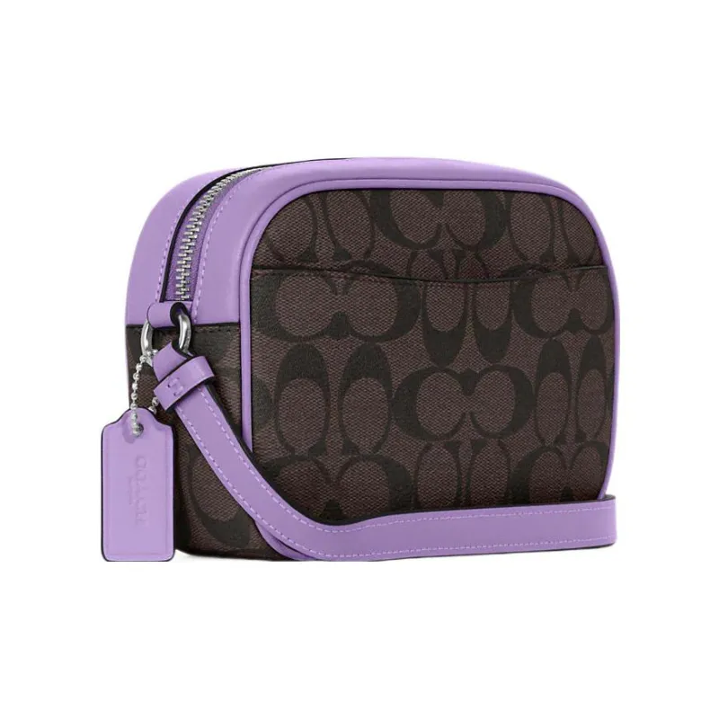 COACH Jamie Canvas With Leather Camera Bag Shoulder Bag Crossbody Bag Mini Women's Dark Brown & Purple-1