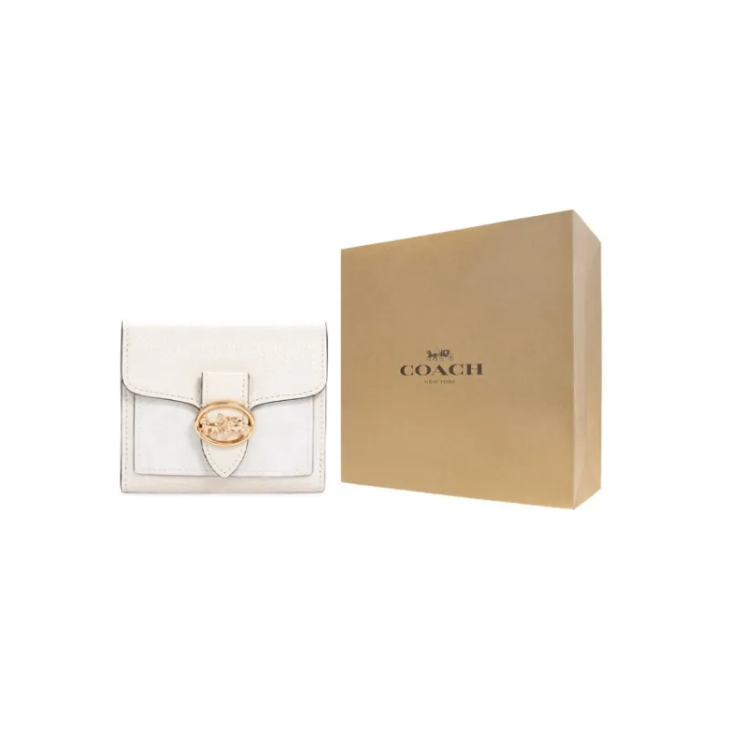 COACH Georgie Leather Coin Purse, Clutch Wallet Trumpets Women's Pure White-0