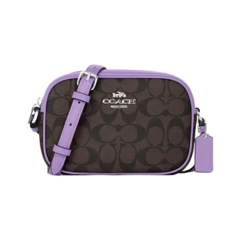COACH Jamie Canvas With Leather Camera Bag Shoulder Bag Crossbody Bag Mini Women's Dark Brown & Purple