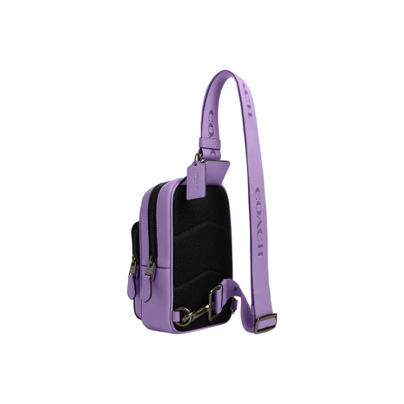COACH Track Calfskin Fanny Pack, Shoulder Bag, Sling Bag Mini Unisex Purple-1