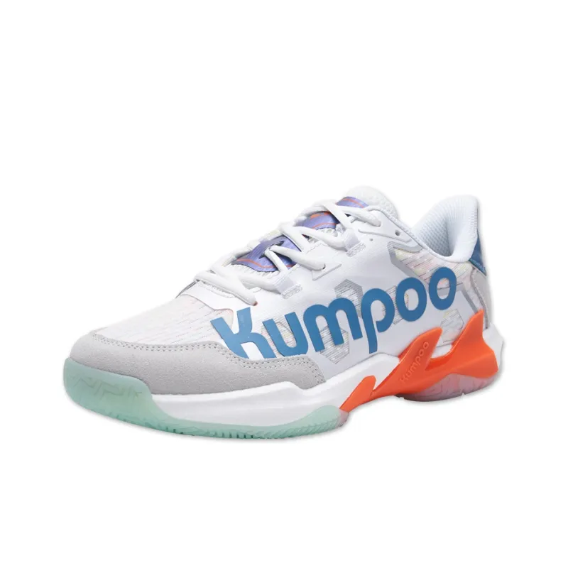 KUMPOO Yufeng Cushioning Slip Resistant Coverage Support Balance Low Top Badminton Shoes Unisex White Gray Blue-2