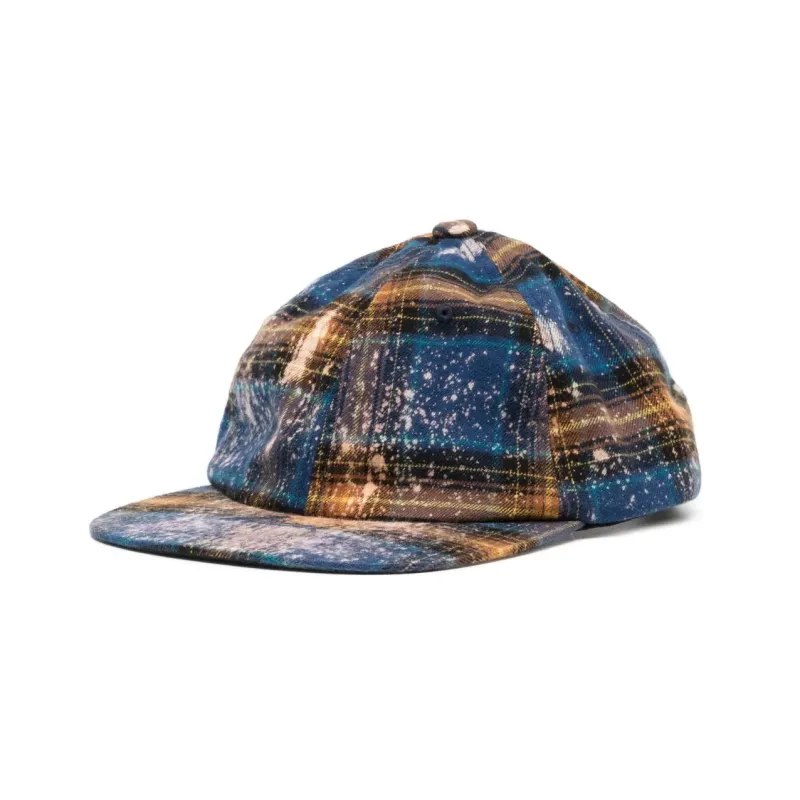 WE11DONE Bleach-wash Checkered Cap-0
