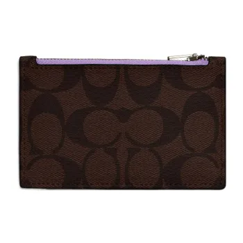 COACH Card Case Canvas With Calfskin Wallets Card Holders Men's Coffee Antique Floral Pattern Purple