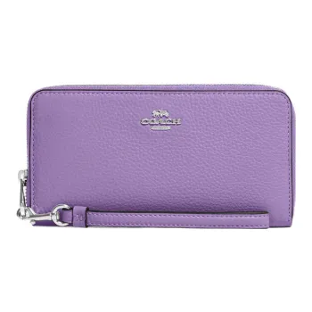 COACH Zip Around Pebbled Leather Clutches Wallets Women's Purple