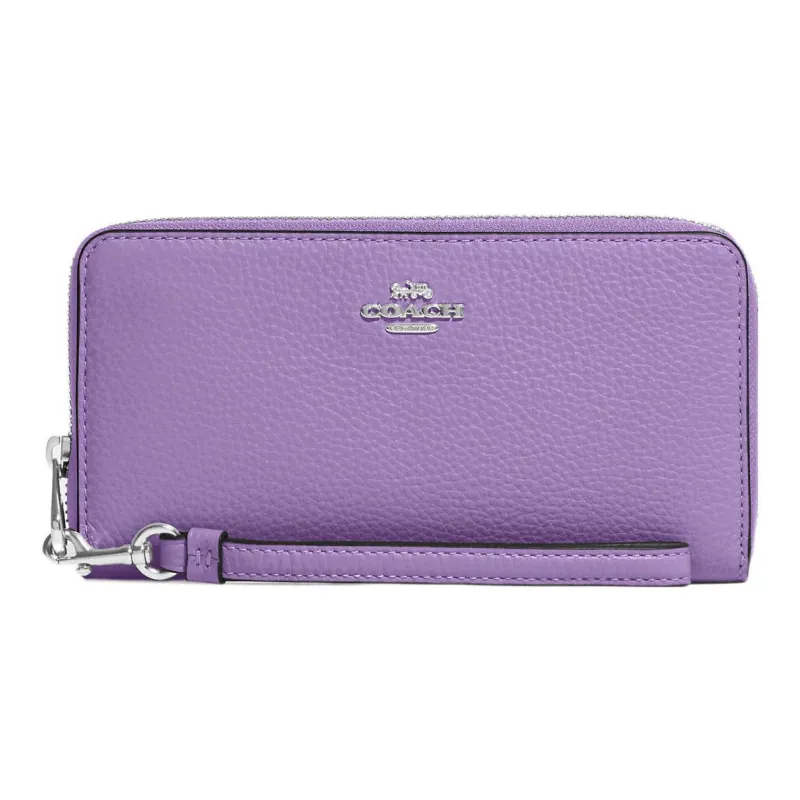 COACH Zip Around Pebbled Leather Clutches Wallets Women's Purple-0