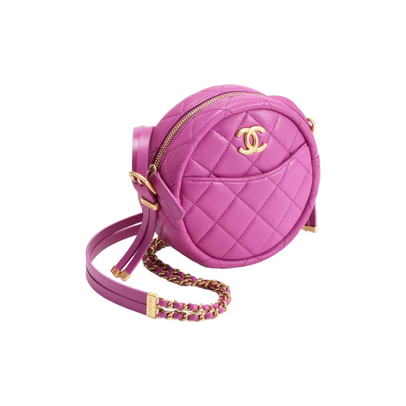 CHANEL Lambskin Round Bag, Shoulder Bag, Crossbody Bag Women's Purple Pink-1