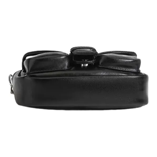 NOMK PU Shoulder Bag, Biker Bag, Messenger Bag, Shoulder Bag, Small Square Bag, Lock Handbag Women's Black/White-3