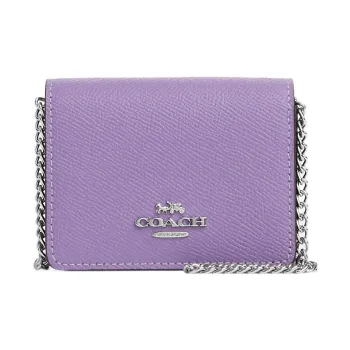 COACH Chain Canvas With Cross-Stitch Leather Shoulder Bag Crossbody Bag Wallets Mini Women's Purple