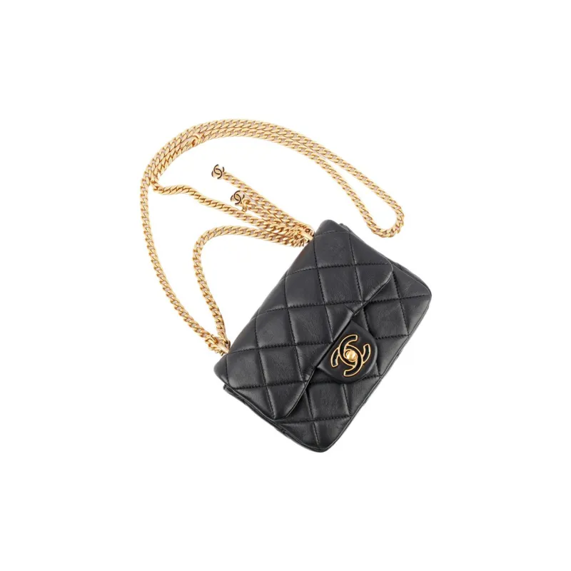 CHANEL Classic Flap CF Mini Square Flap Bag In Sheepskin Flap Bag, Shoulder Bag, Crossbody Bag Trumpets Women's Black-1