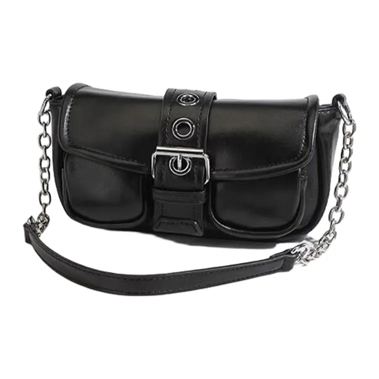 NOMK PU Shoulder Bag, Biker Bag, Messenger Bag, Shoulder Bag, Small Square Bag, Lock Handbag Women's Black/White-1