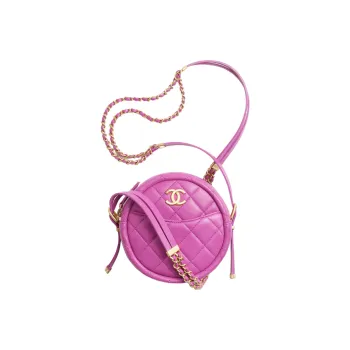 CHANEL Lambskin Round Bag, Shoulder Bag, Crossbody Bag Women's Purple Pink
