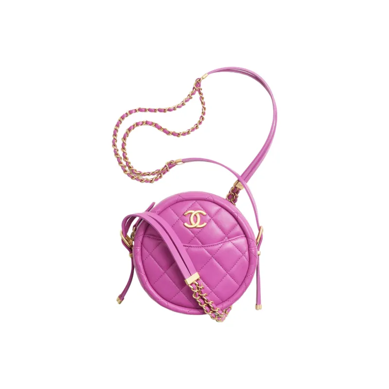 CHANEL Lambskin Round Bag, Shoulder Bag, Crossbody Bag Women's Purple Pink-0