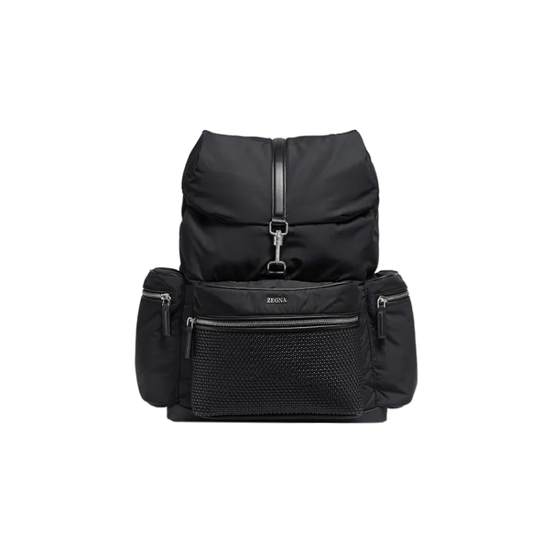 Zegna Logo Plaque Woven Panel Backpack-0