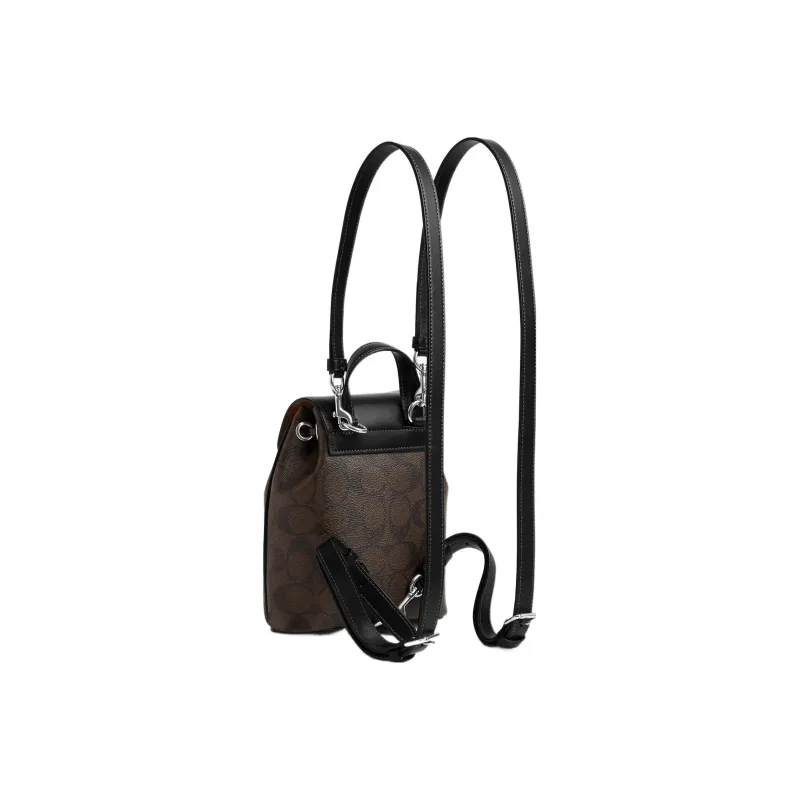 COACH Canvas With Smooth Leather Backpack Small Size Women's Black & Brown Monogram-1