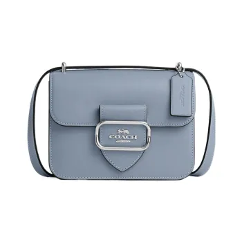 COACH Calfskin Square Bag, Shoulder Bag, Crossbody Bag Trumpets Women's Light Gray Blue