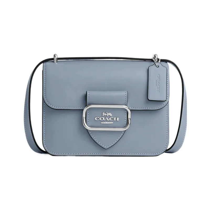 COACH Calfskin Square Bag, Shoulder Bag, Crossbody Bag Trumpets Women's Light Gray Blue-0