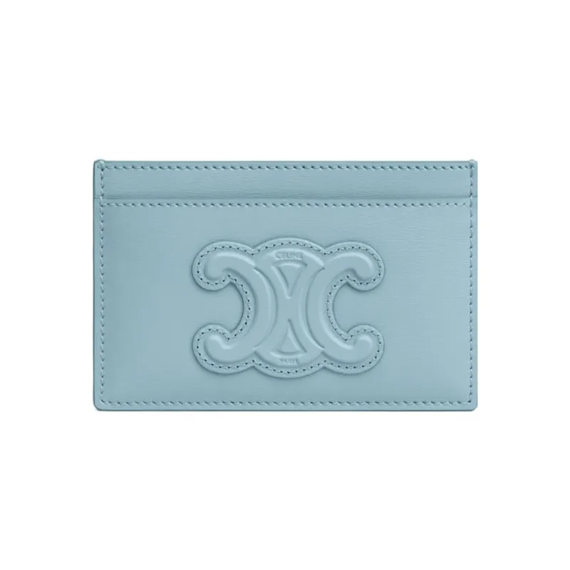 CELINE Triomphe Shiny Cow Leather Card Holder Women's California Blue-0