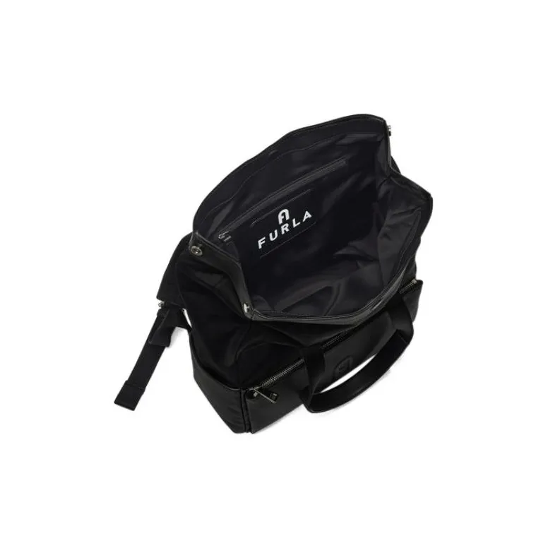 Furla Nylon With Calfskin Backpack Large Size Men's Black-3