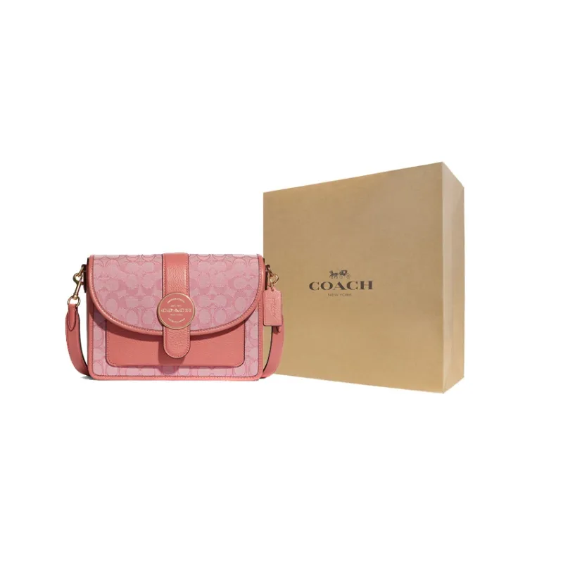 COACH Lonnie Textile, Leather Shoulder Bag, Crossbody Bag Medium Size Women's Gold/Toffee, Candy-0