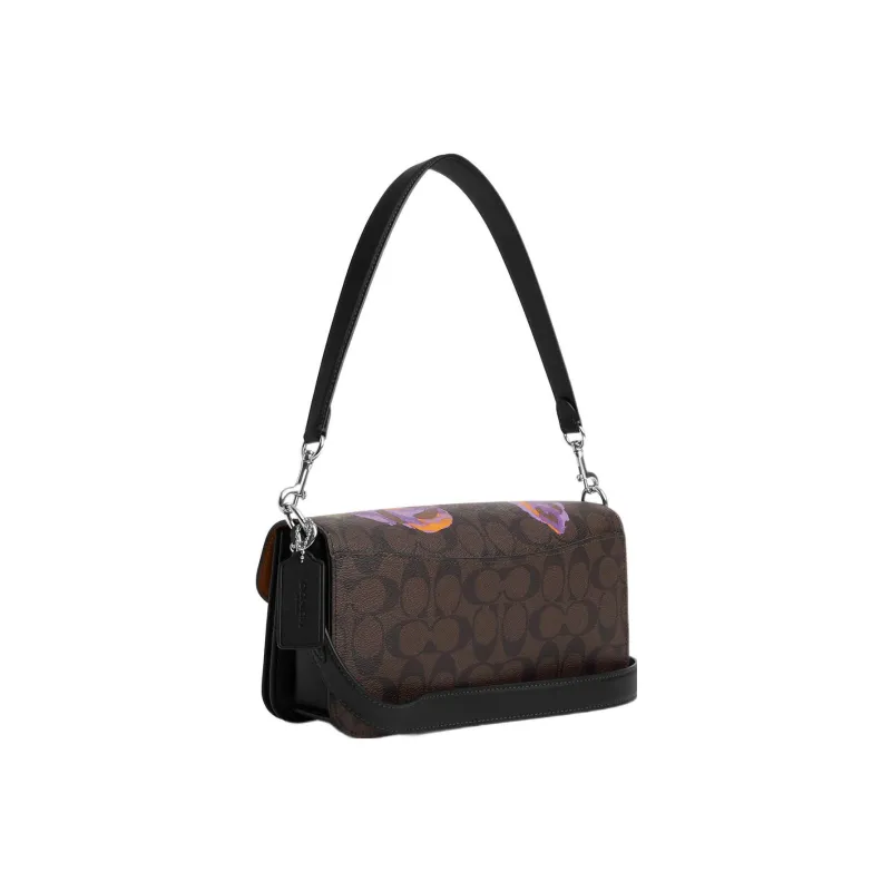 COACH Morgan Signature Coated Canvas With Smooth Leather Envelope Bag, Handbag, Shoulder Bag Women's Dark Brown-1