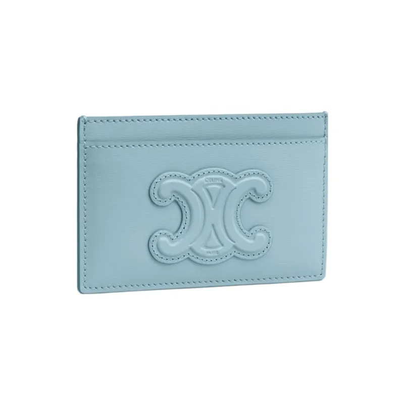 CELINE Triomphe Shiny Cow Leather Card Holder Women's California Blue-1
