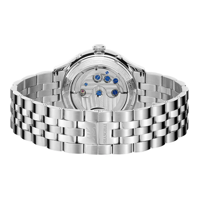 SHANGHAI National Collection Automatic Mechanical Movement Steel Strap Watch Men's Watches White Dial 22RE 610 2L27-2