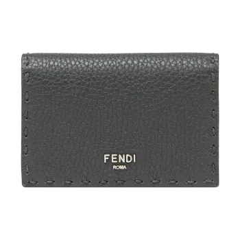 FENDI Calfskin Wallet Money Clip Card Holder Men's Gray
