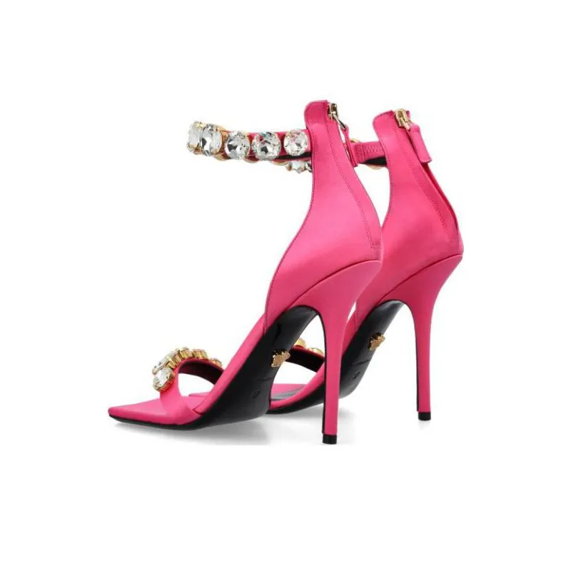 VERSACE 110mm Crystal-embellished Satin Sandals-3