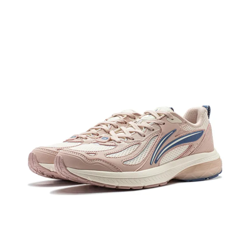 LiNing Feather V2 Cushioned Slip Resistant Abrasion Resistant Low Top Running Shoes Women's Tea Orange Pink-2