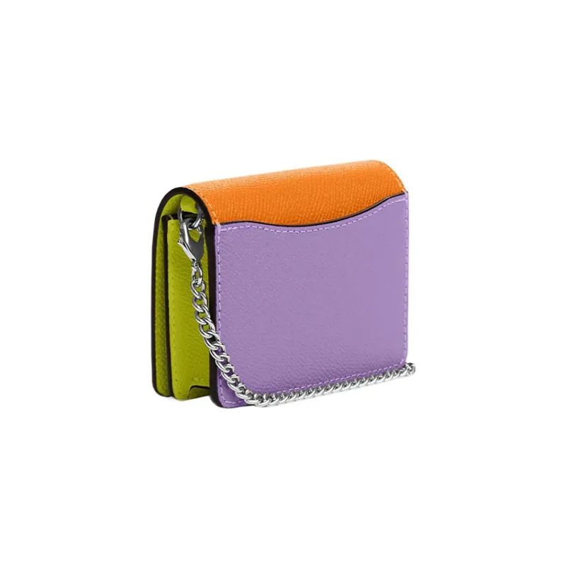 COACH Cross Grain Leather Shoulder Bag, Crossbody Bag, Wallet Mini Women's Orange & Purple-1