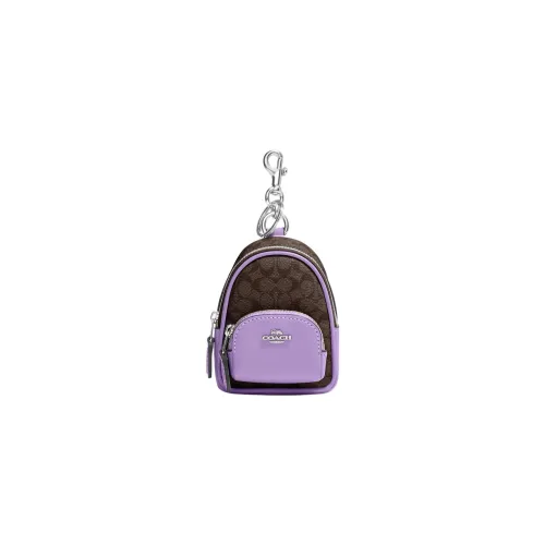 COACH Bag Charm Artificial Leather With Split Cow Leather And Textile Bag Accessories Mini Women's Purple & Brown