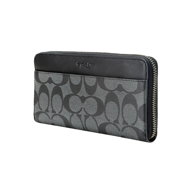 COACH Accordion Wallet Canvas With Leather Wallet Men's Gray Black-5