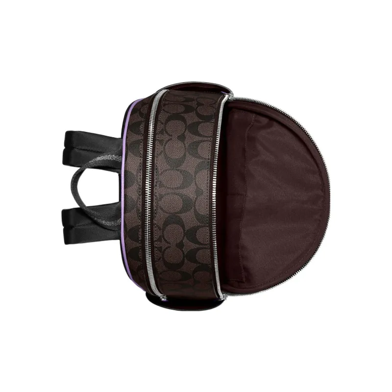 COACH Court Canvas With Leather Backpack Medium Size Women's Purple & Coffee-5