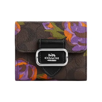 COACH Morgan Canvas With Leather Clutch Coin Purse Wallet Small Size Women's Brown Black