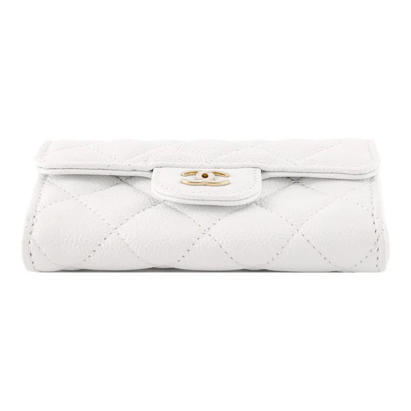 CHANEL Litchi Grain Calfskin Wallet, Coin Purse, Card Holder Trumpets Women's White-3