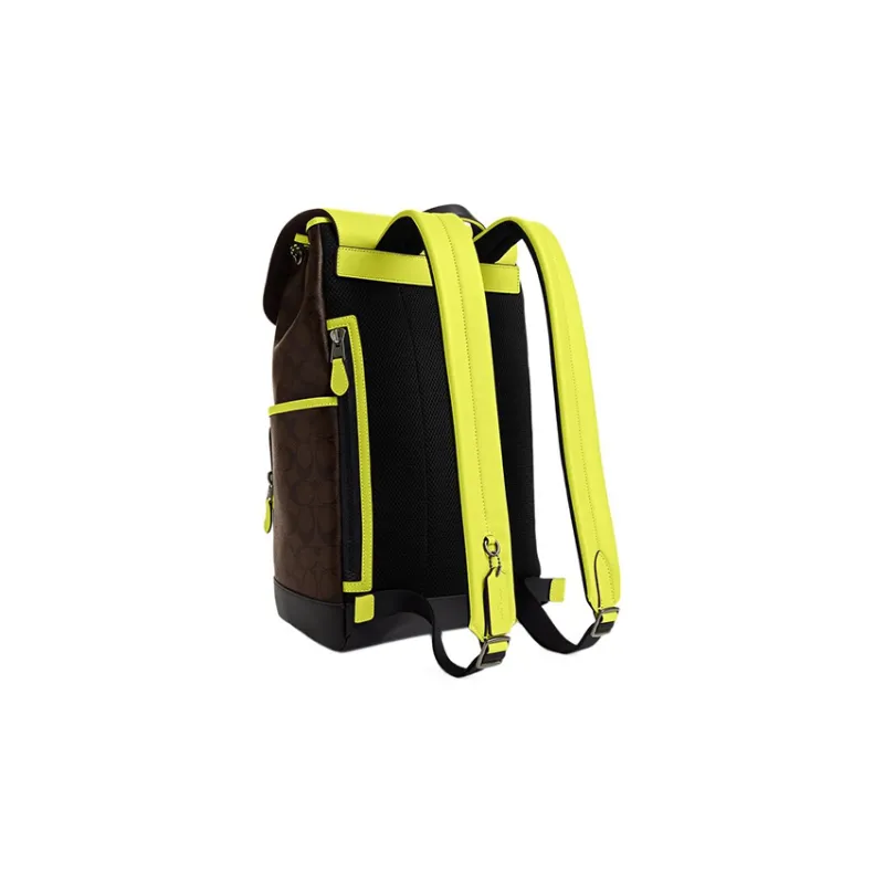 COACH Track Canvas With Leather Backpack Tubas Men's Lemon & Coffee-2