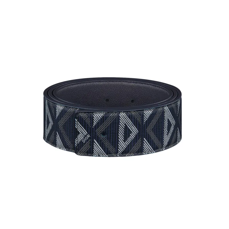 DIOR CD Pattern Smooth Buckle Leather Belts Men's Blue Width: 4CM-2
