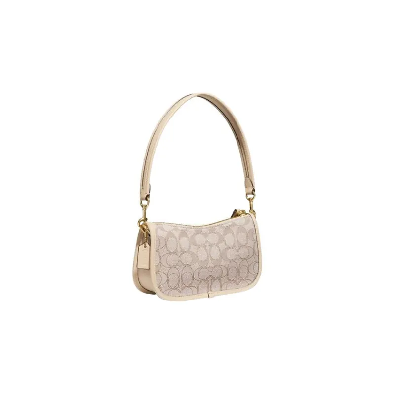 COACH Swinger Iconic Jacquard With Tanned Leather Pochette, Shoulder Bag, Handbag Trumpets Women's Ivory White-3