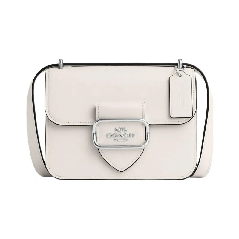 COACH Cow Leather Square Bag, Shoulder Bag, Crossbody Bag Trumpets Women's Glacier White-0