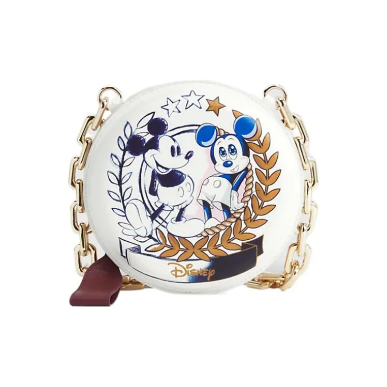 Tommy Hilfiger Cow Leather Round Bag Shoulder Bag Crossbody Bag Medium Size Women's White Print-1