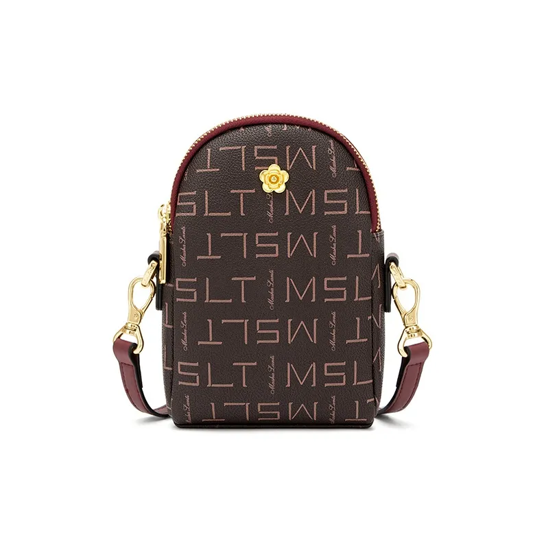 MashaLanti PVC Shoulder Bag With Cell Phone Pouch Small Size Women's Dark Brown & Apricot/Coffee & Burgundy-11