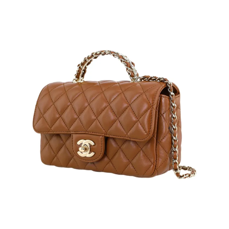 CHANEL Lambskin Chain Bag, Shoulder Bag, Crossbody Bag Mini Women's Brown-1