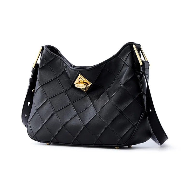FION Cow Leather Shoulder Bag Small Size Women's Gold-6