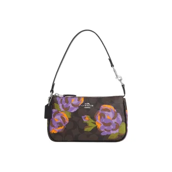 COACH Nolita Canvas With Leather Shoulder Bag, Handbag, Shoulder Bag Women's Coffee