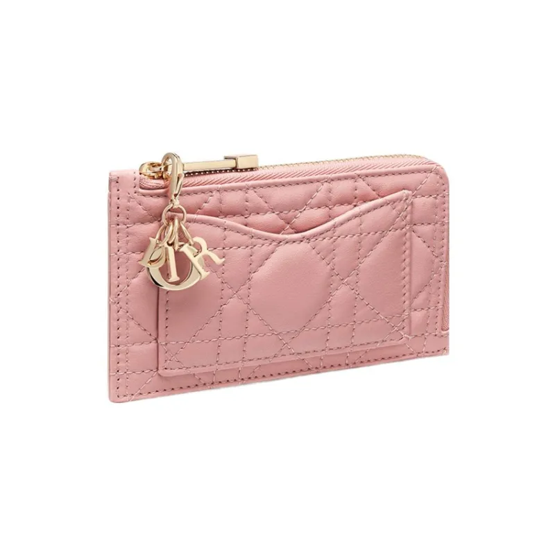 DIOR Lady Dior Lambskin Card Holder Women's Dark Pink-1