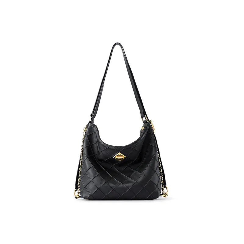 FION Top Grain Cow Leather Tote Backpack, Crossbody Bag, Shoulder Bag Medium Size Women's Classic Black-4