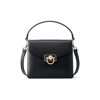 FION Genuine Leather Small Square Bag Portable Crossbody Bag Shoulder Bag Small Size Women's Gold