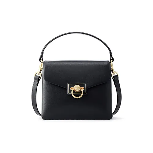FION Genuine Leather Small Square Bag Portable Crossbody Bag Shoulder Bag Small Size Women's Gold