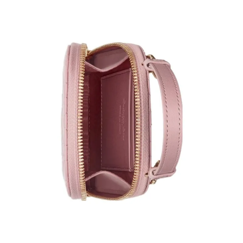 DIOR Lady Dior Sheepskin Portable One Shoulder Crossbody Cell Phone Pouch Women's Dark Pink-3