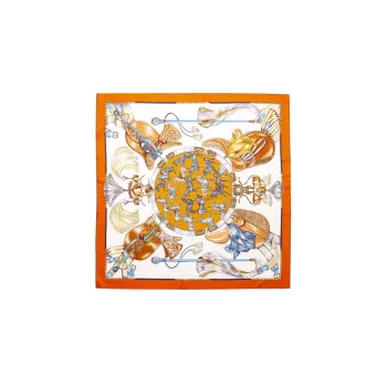 HERMES Silk Scarves Women's Orange/White/Rusty Red